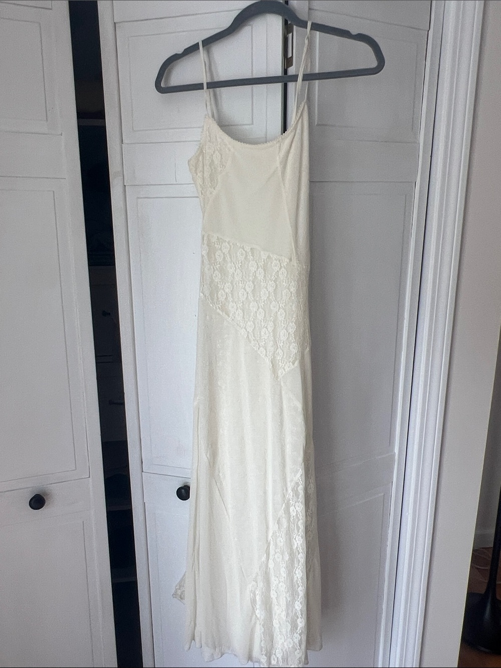 Elegant Cream Lace Slip Dress with Delicate Straps